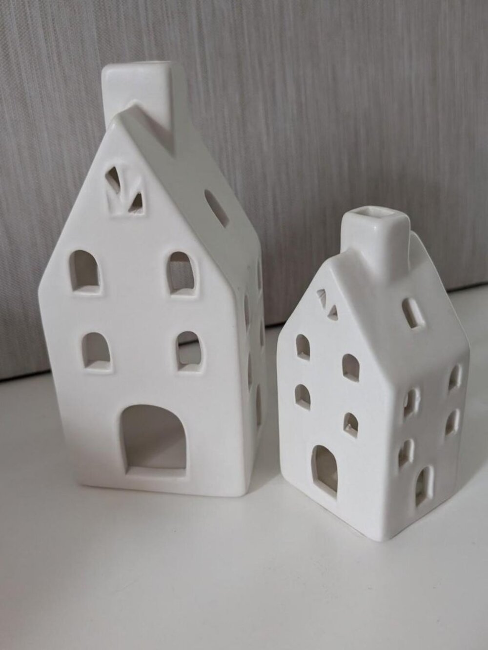 Set of 2 White ceramic small houses tea light candle holders from Target